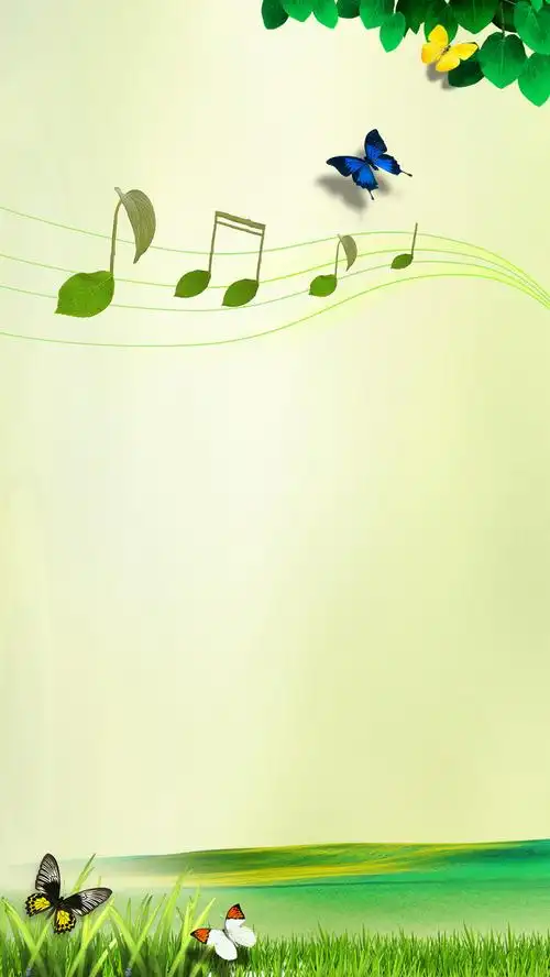 绿色草丛植物与音符h5背景素材