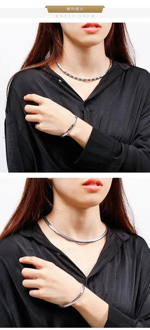 厂家批发不锈钢项圈手链 女款钛钢项链韩版简约颈链时尚流行套装