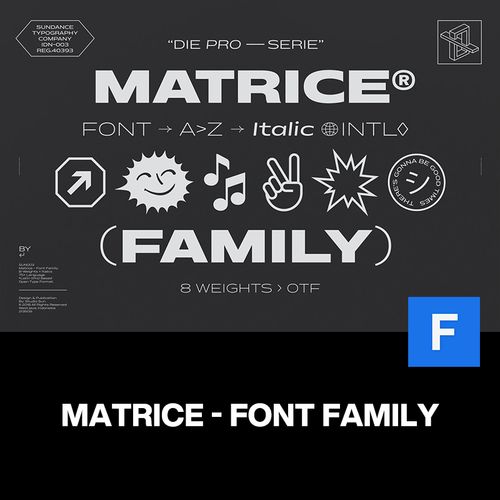 matrice现代时尚极简潮流杂志排版海报标题无衬线英文字体家族