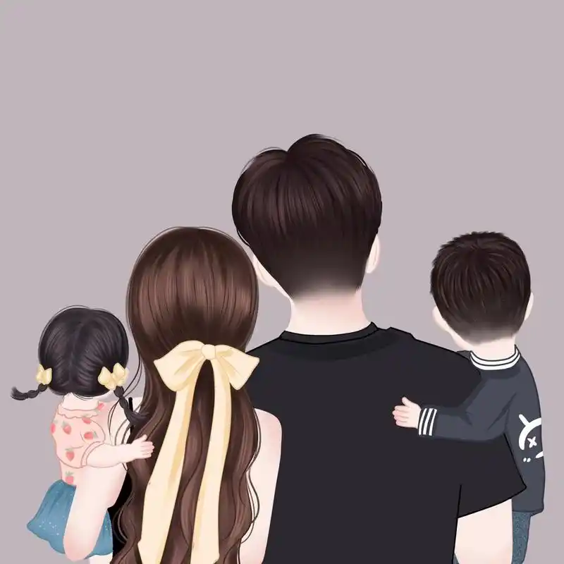 手绘一家四口|一家三口|背影头像可自取98 亲子全家福总结发在一起