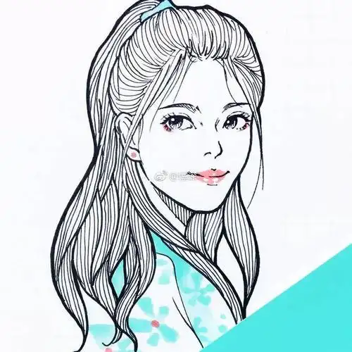 她的线描插画真美简洁风手绘头像