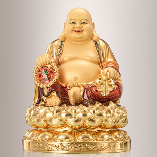 台湾彩绘贴金弥勒佛家用纯铜大肚笑脸佛佛像开心佛弥勒佛招财摆件