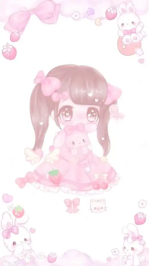 插画 文字 动漫 平铺 萌物 软妹 少女心 粉色 卡通 可爱 人物 萌萌的