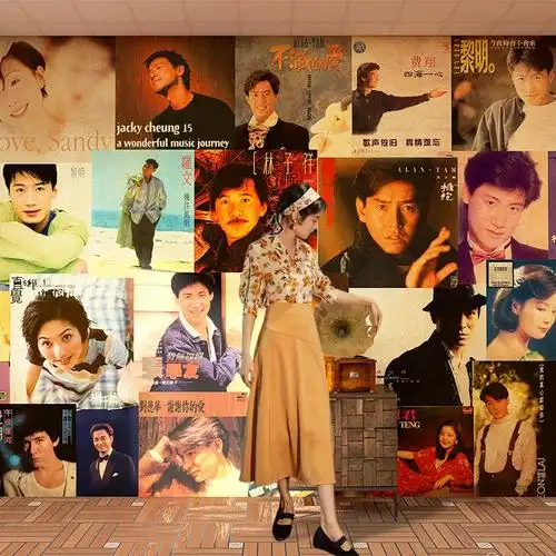 复古怀旧8090年代港风墙纸3d明星海报直播餐厅奶茶店背景墙纸壁画06