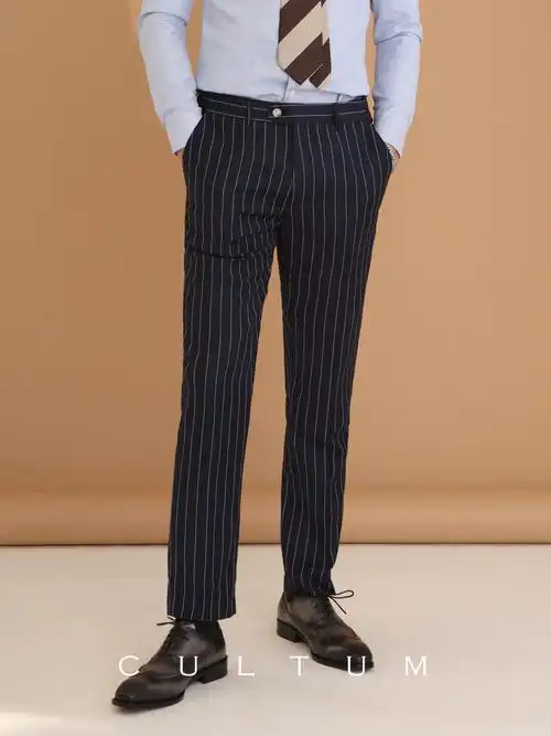 松紧商务条纹西装裤男修身韩版潮流休闲直筒西裤