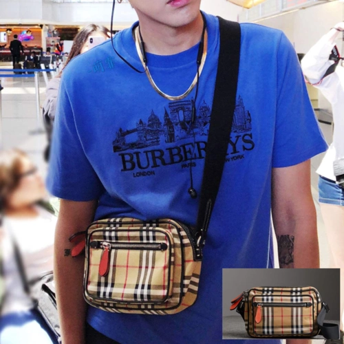 男士方包斜挎_2018吴亦凡同款黄格子小包包斜挎包复古风小方包男女