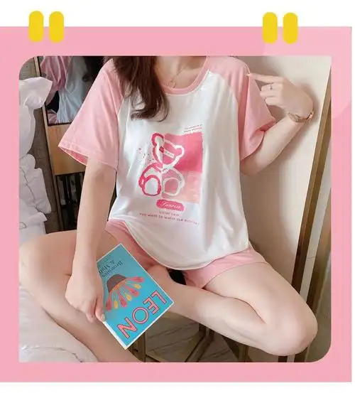 家居服风格女:适用性别夏季:适用季节皮筋:裤门襟三分裤:裤长短袖:袖