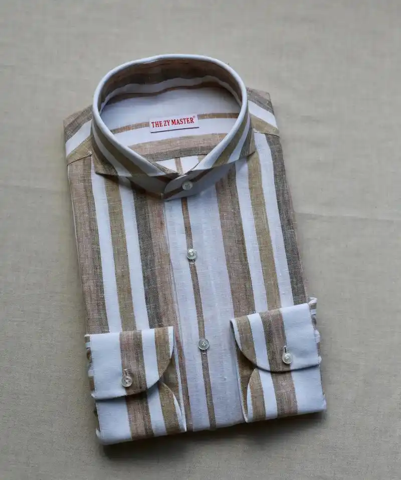 首款11步手工彩色条纹亚麻衬衫.唯一不满意 就是自己装的领子 - 抖音