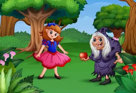 白雪公主和森林中女巫活动的插图插画