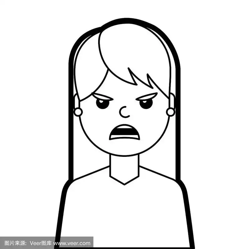 肖像女人愤怒的面部表情卡通