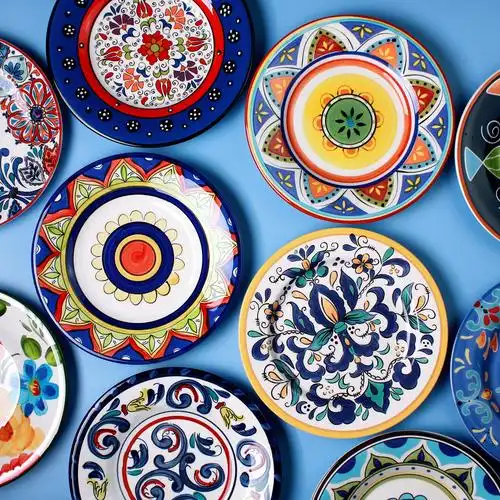 居沐风创意手绘餐具家用西餐牛排盘菜盘水果沙拉个性组合装饰盘子