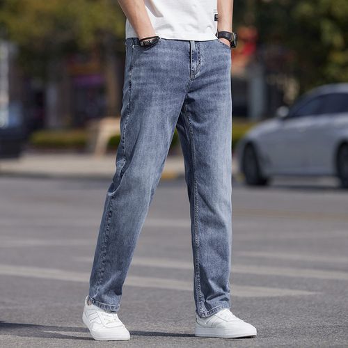 轻奢男士牛仔裤宽松直筒夏季薄款男裤休闲简约长裤男大码胖子潮流