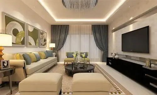 现代简约四居室客厅背景墙装修效果图
