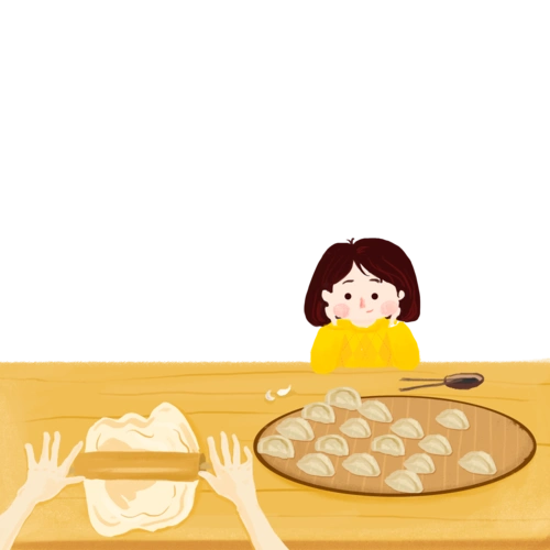 卡通手绘插画儿童包饺子图片