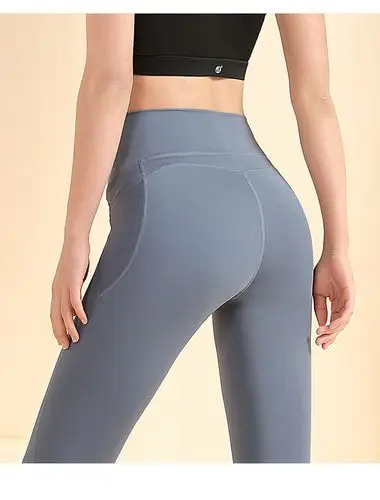 新款骆驼高腰紧身瑜伽裤滑爽弹力透气网纱跑步运动裤女款针织长裤