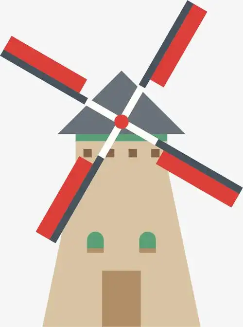矢量荷兰风车卡通地标
