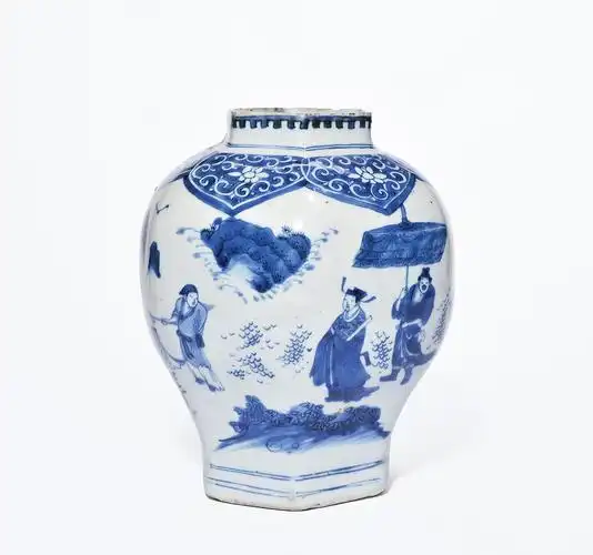 【明天启 青花人物纹六方罐】拍卖品_图片_价格_鉴赏_明代青花瓷器