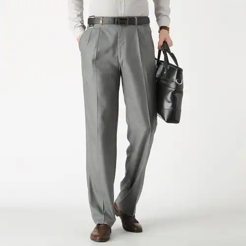 啄木鸟男款夏季薄款西裤中年男装爸爸高腰直筒双西裤