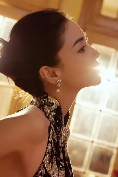 杨颖挂颈闪亮旗袍写真,身材显露无疑
