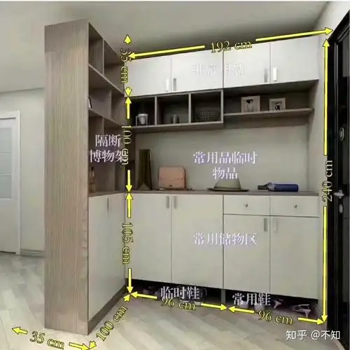 一,入户鞋柜的设计方案尺寸下面的图是1个标准的进门玄关鞋柜设计图