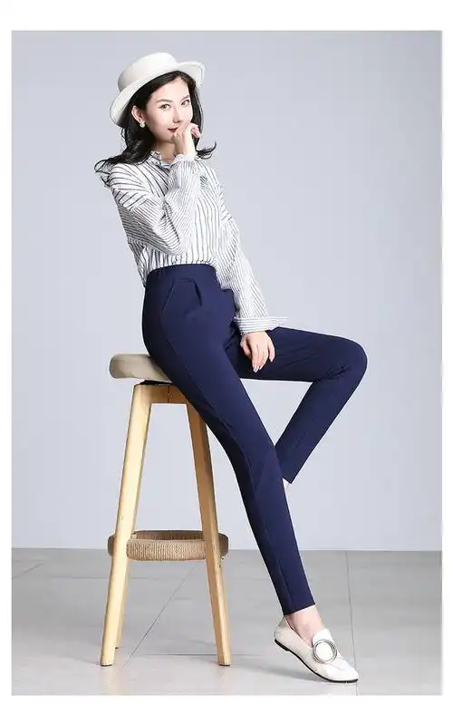 ygmn8802松紧腰萝卜裤长裤大码女裤胖mm黑色裤子