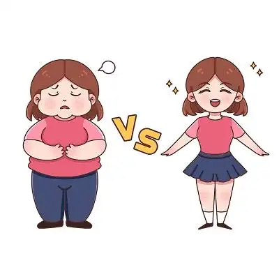 日减肥卡通手绘插画美食涂鸦素材吃货胖子超重胖子肥胖长胖减肥效果