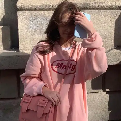 大码女装秋冬韩版字母设计圆领小众粉色高端卫衣