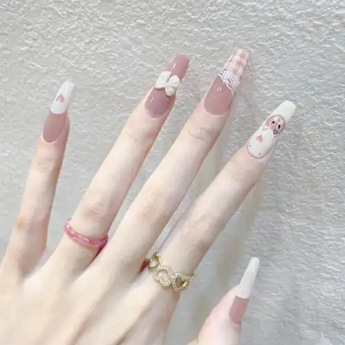 片假指甲中长款爱心蝴蝶玲娜贝儿穿戴式美甲贴片成品——美甲小妖精