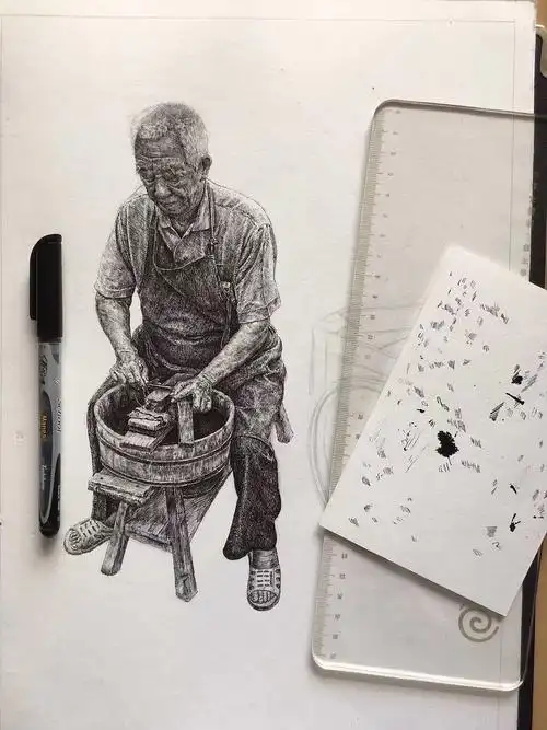 写实钢笔画人物——磨刀匠|纯艺术|绘画|笔尖陌生人_原创作品-站酷