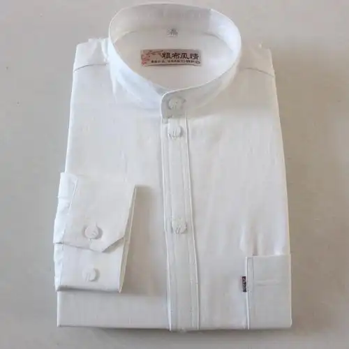 秋冬款老粗布纯棉纯色立领衬衫男士长袖 素色男装单衬衣