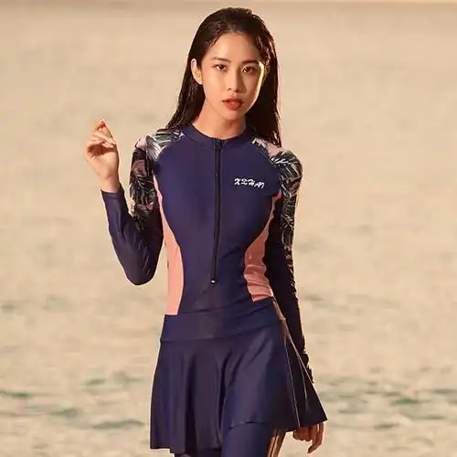 lining连体游泳衣女士长袖长裤连衣裙式遮肚显瘦泳装