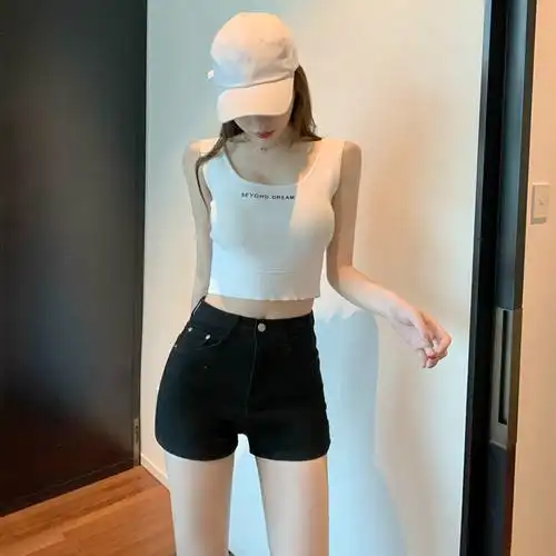 实拍 弹力修身高腰百搭显瘦牛仔短裤热裤女潮ins - 17网