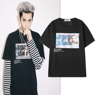 吴亦凡跨年演唱会同款衣服圆领印花宽松男女情侣款短袖t恤潮