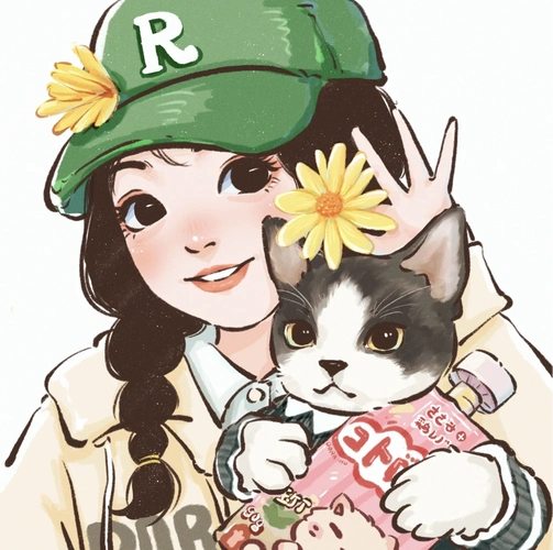 cr:四月dora_超级可爱治愈的手绘抱宠物的女生头像,入股不亏啊!