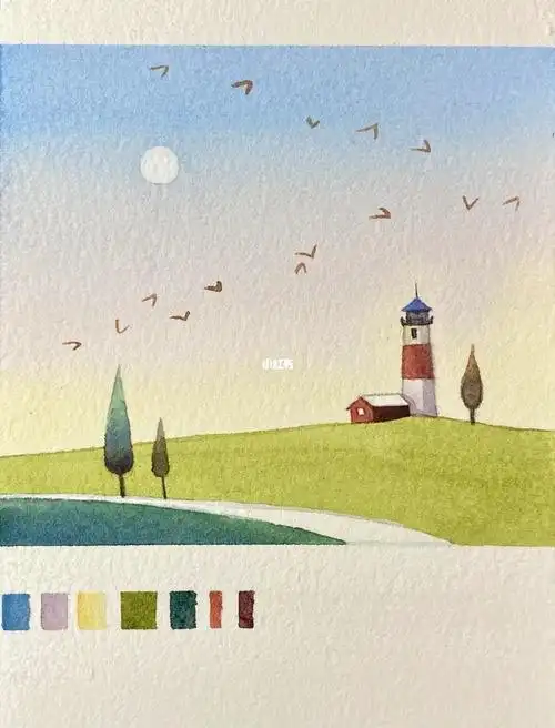 水彩入门风景简约清新设计感配色图文教程