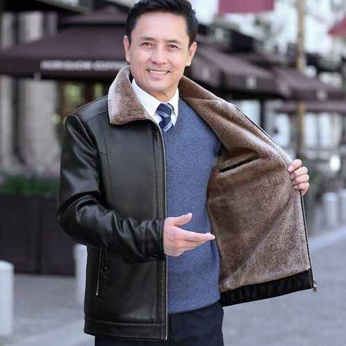男爸爸冬装外套中老年人加绒加厚皮衣服40秋冬季中年男装50岁皮夹克