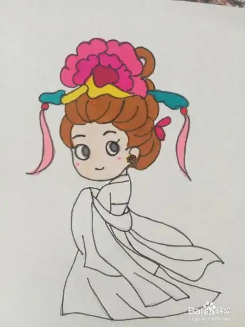 用马克笔完成贵妃娘娘皮肤部分的涂色.