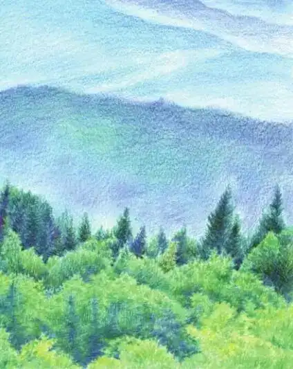 彩铅风景暮色下的武夷山