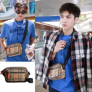 吴亦凡ins同款黄格纹小包包复古风小方包斜挎包男女百搭单肩包潮