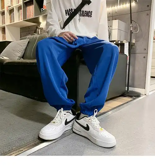 以纯同款jinyu春上新克莱因蓝裤子男2022春季新款潮牌宽松阔腿裤束脚