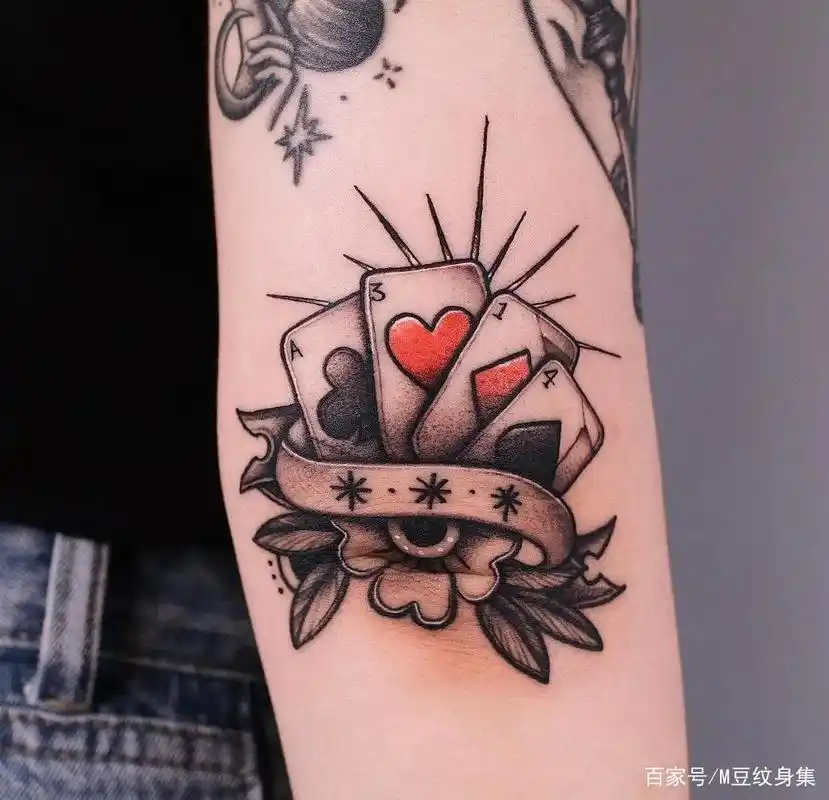 欧美扑克牌纹身手稿