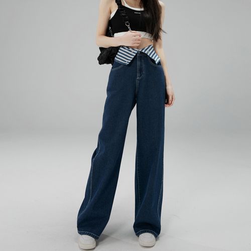牛仔裤长裤女士牛仔裤高腰宽松直筒显瘦