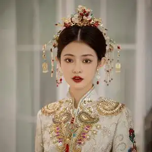 中式秀禾头饰套装新娘结婚跟妆古装发饰造型复古宫廷汉服盘发配饰