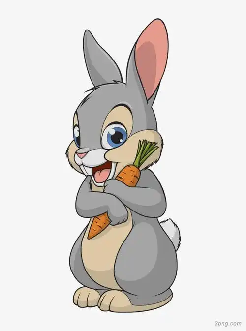 手绘卡通可爱q版小灰兔png素材透明免抠图片-动植人物