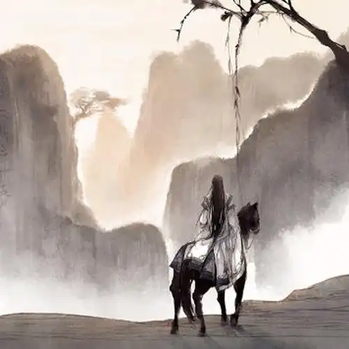 动漫男头古风骑马背影水墨风