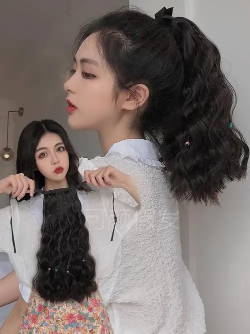 假发女水波纹辫子长卷发大波浪羊毛卷时尚自然假发马尾网红玉米烫