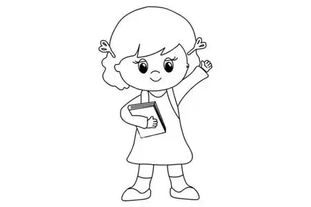 拿着书本的小女孩简笔画图片素材