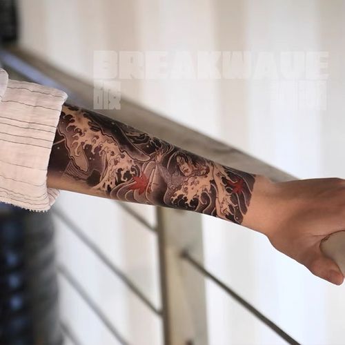 破浪潮纹身贴老传统yyds包花臂包小腿日式水花浮世绘海浪防水持久