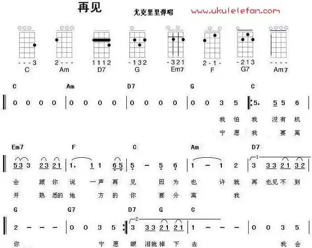 再见吉他谱张震岳c调吉他图片谱2张
