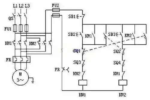 5,自动往返控制电路原理图4,双重联锁正反转控制电路3,接触器控制的正